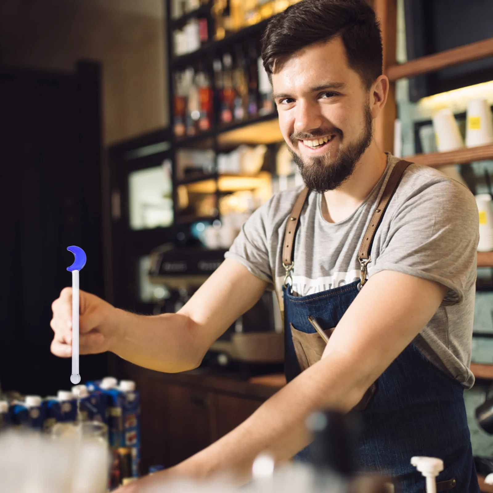 

5Pcs Moon Pattern Glass Drink Stirrers Cocktail Stirrers Odor Free Lightweight Easy Clean Reusable for Home Bar Party