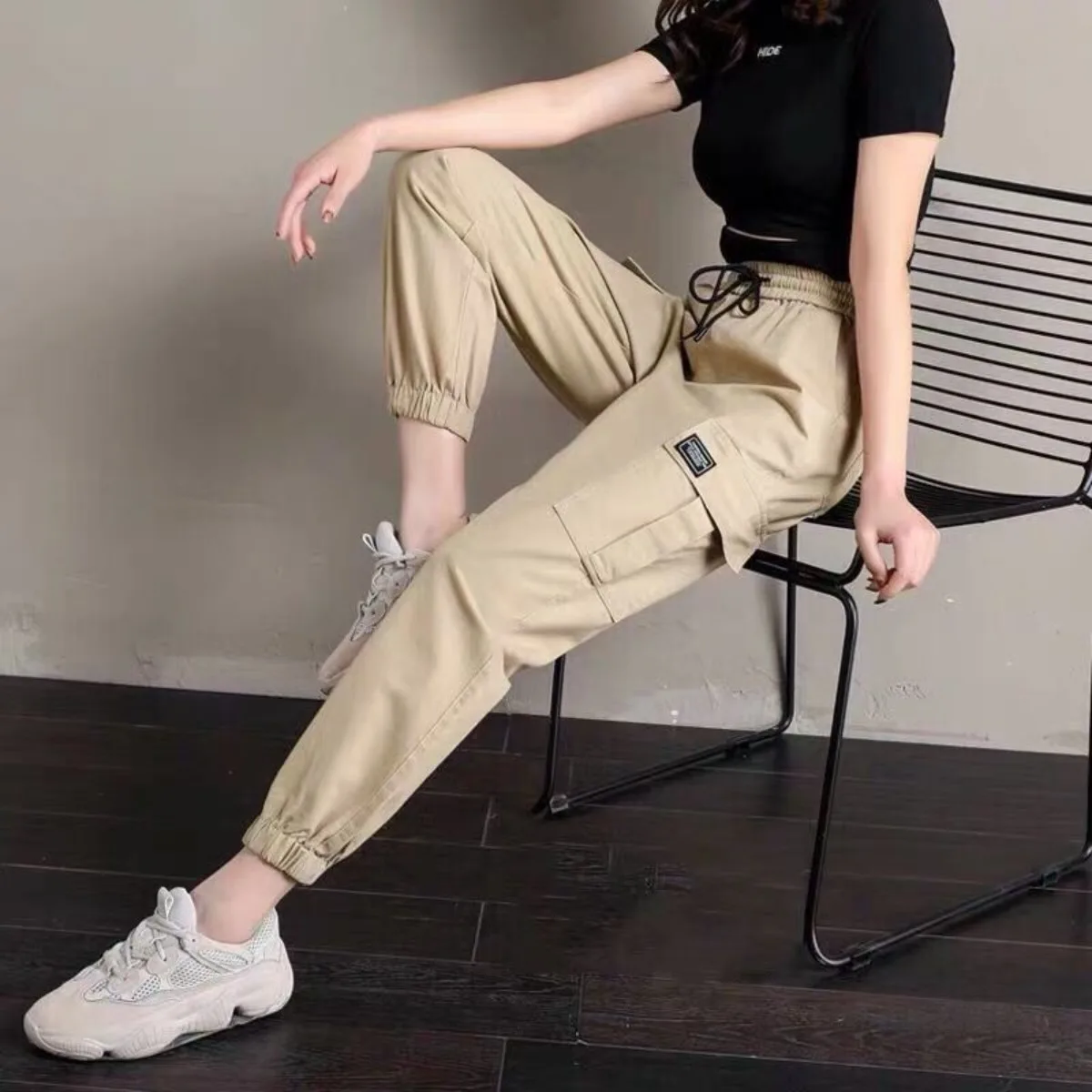 Women Pants Thin Style New Solid Casual Pockets Wide Leg Trousers Drawstring Fashion Ladies Straight Pants Versatile Trend