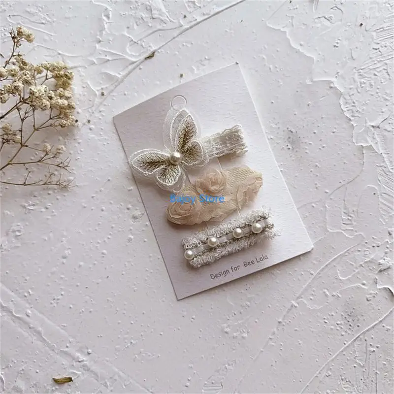

63HE Embroidered Lace Headwear Headdress Bowknot Hair Clip Infant Hair Accessory Barrettes for Girls Toddlers Hairpin Clips