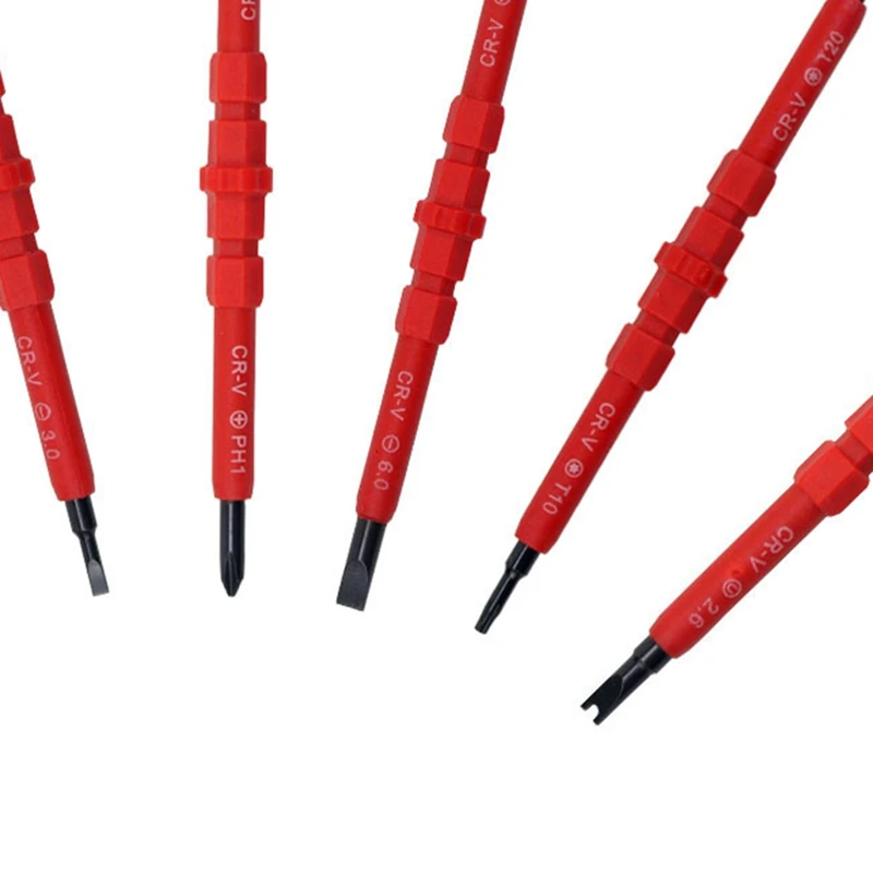 VDE ชุดไขควงหุ้มฉนวนพร้อมปากกาทดสอบสีแดง & สีดำโครเมี่ยมเหล็กวาเนเดียมอุปกรณ์ทำมือช่างไฟฟ้า