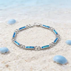 Hot Sale Real Silver Color Bracelets Blue Opal Fine Designer Jewelry Trendy Women Friendship Charms Bracelets Gifts for Women
