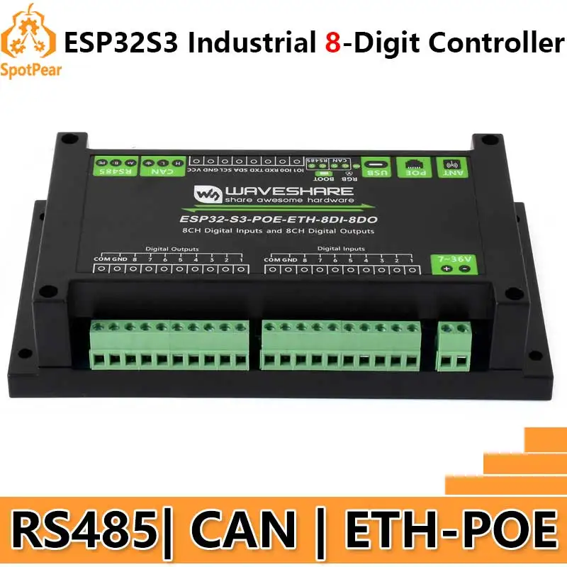 ESP32-S3 Industrial 8-Channel Controller with WiFi Bluetooth CAN IoT RS485 and RJ45 ETH POE :ESP32-S3-POE-ETH-8DI-8DO