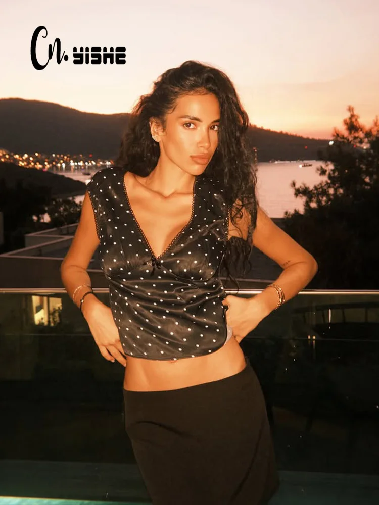 

CNYISHE Dot Prints Sleeveless Casual V Neck Women Tops Sheath Fitness Fashion T-Shirts Sexy Club Vest Tees Trendy Pullover