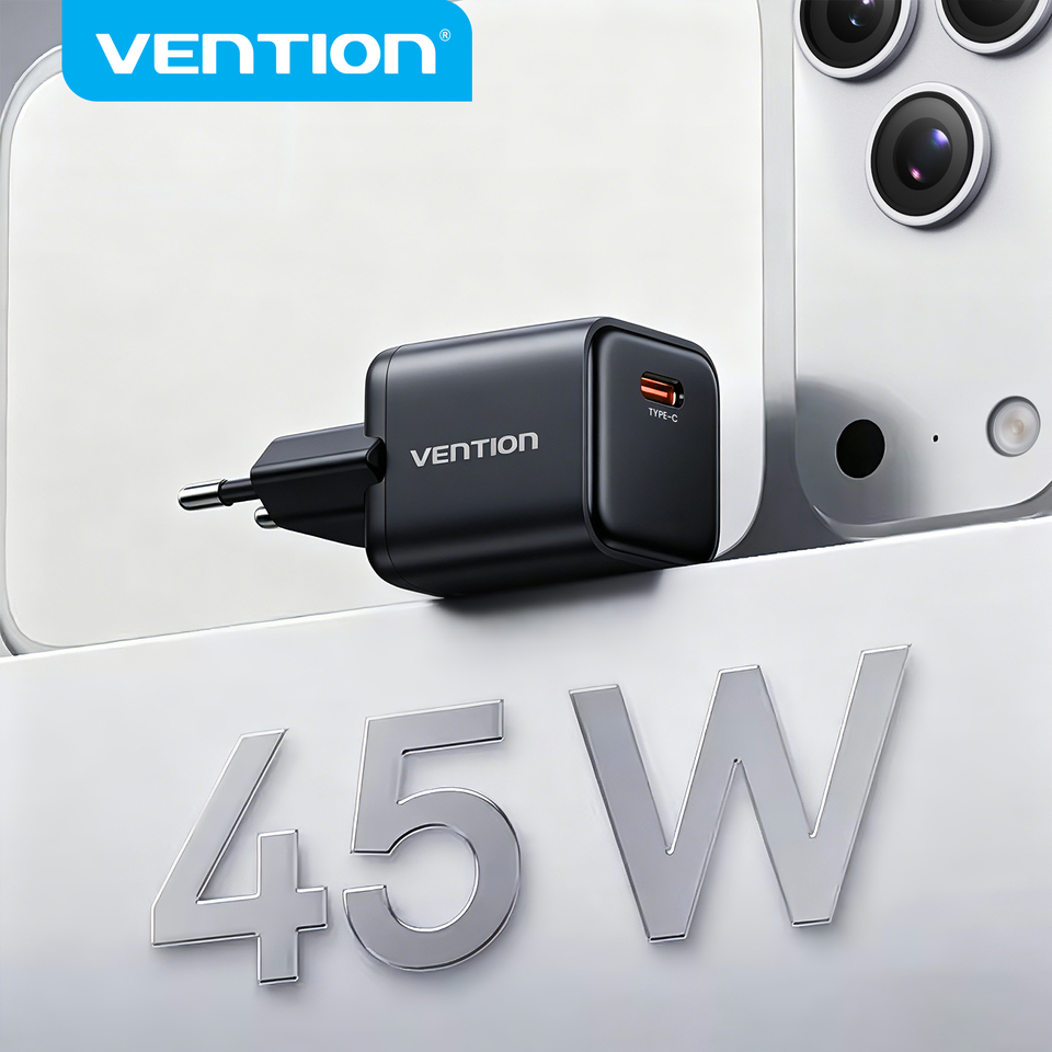  Vention 45W GaN Charger For iPhone 17 16 15 Pro Max Samsung Galaxy Fast Charger Phone Charger USB C Charger Portable PD Charger 