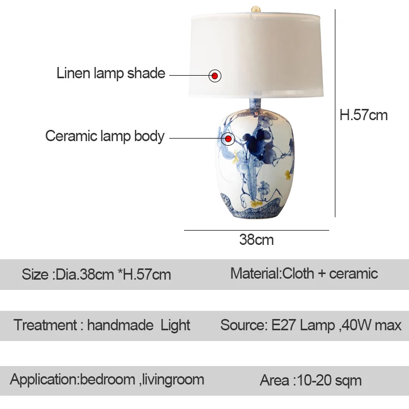 Rural simple lamp White gourd ceramic bedroom bedside lamp Modern living room decoration ceramic lamp