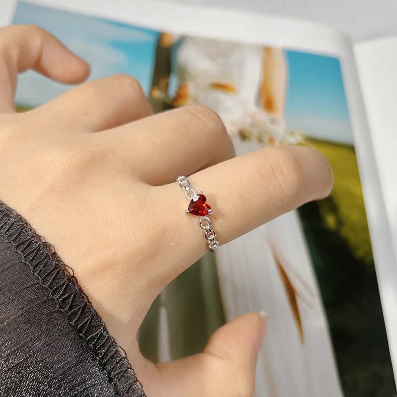 Natural amethyst topa garnet diopside colored treasure love ring women's s925 sterling silver heart-shaped index finger ring