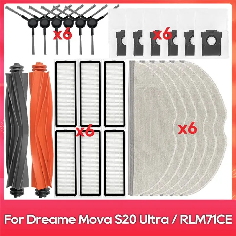 ABCA-For Dreame Mova S20 Ultra / RLM71CE Spare Part Main Side Brush Hepa Filter Mop Pad Dust Bag Accessories