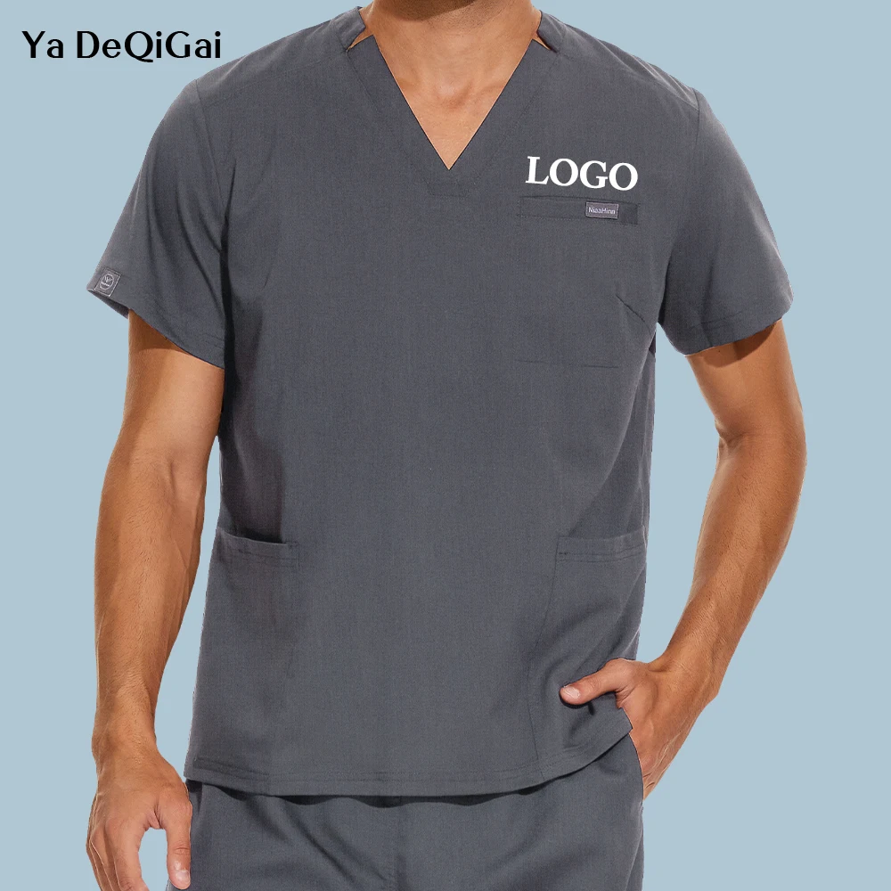 Nurse Women Man V-neck T-shirts Scrubs Tops Blouse Scrub Uniforms Medical Nursing Spa Pet Dentistry Workwear