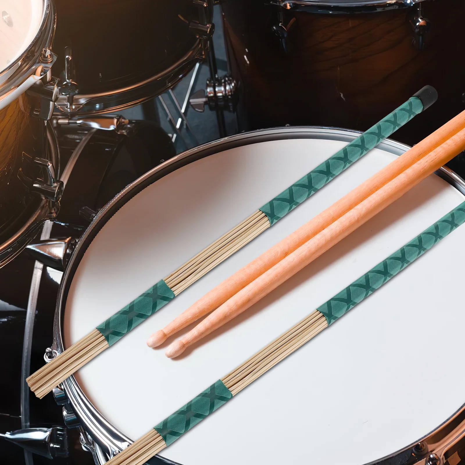 

2Pairs Acoustic Drumsticks Jazz Brush Set Blue Green 36-Wire Bundle for Dynamic Expression Snare Bass Drum Beater Versatile