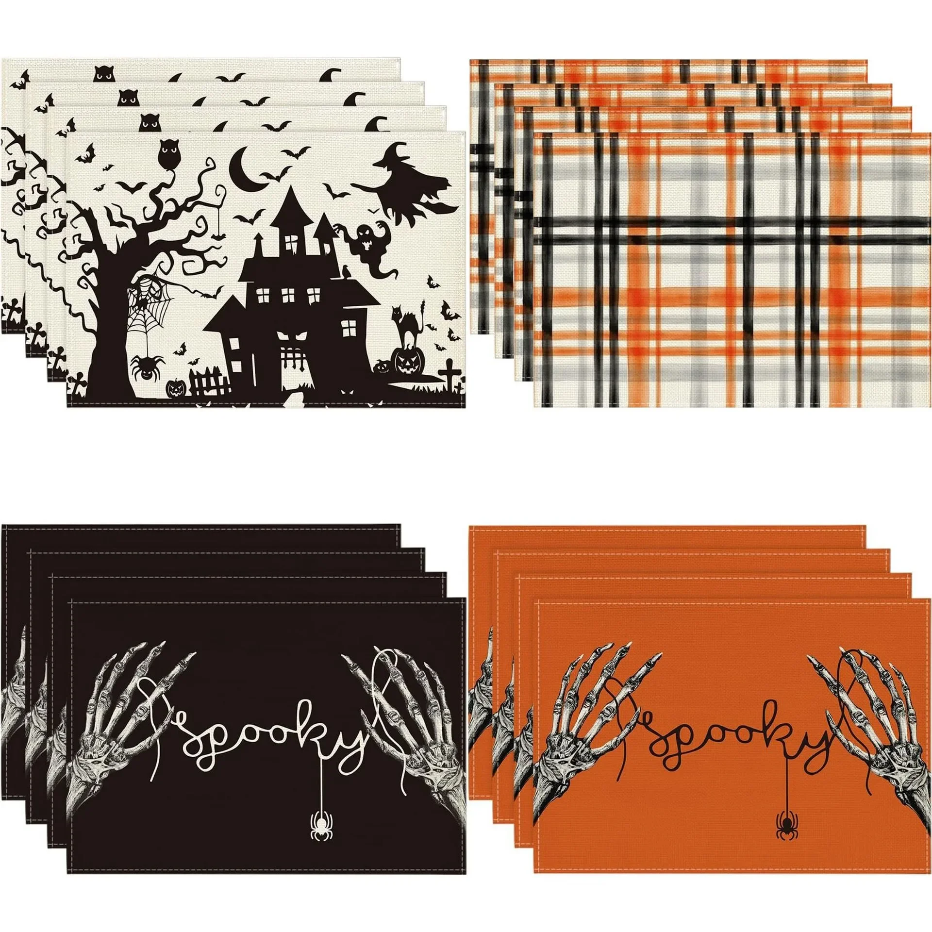 Autumn Halloween Haunted House Skull Printed Placemat Stain-Proof Heat-Resistant Dining Table Decor Linen Printed Mat