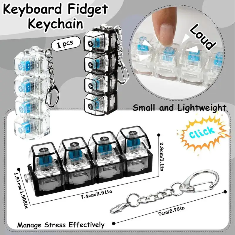 4Keys Mechanical Keyboard Keychain Finger Button Anti Stress Keycap for Office Home Adults Kid Decompression Clicker Gadget Gift