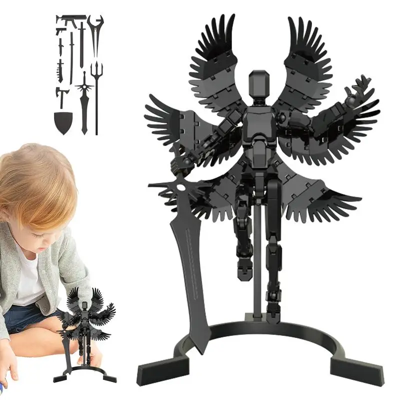 Modèle de figurine d'action d'impression 3D, robot mobile multi-joint avec ailes, ornements de bureau, jouets d'assemblage pour enfants, cadeau d'anniversaire et de Noël