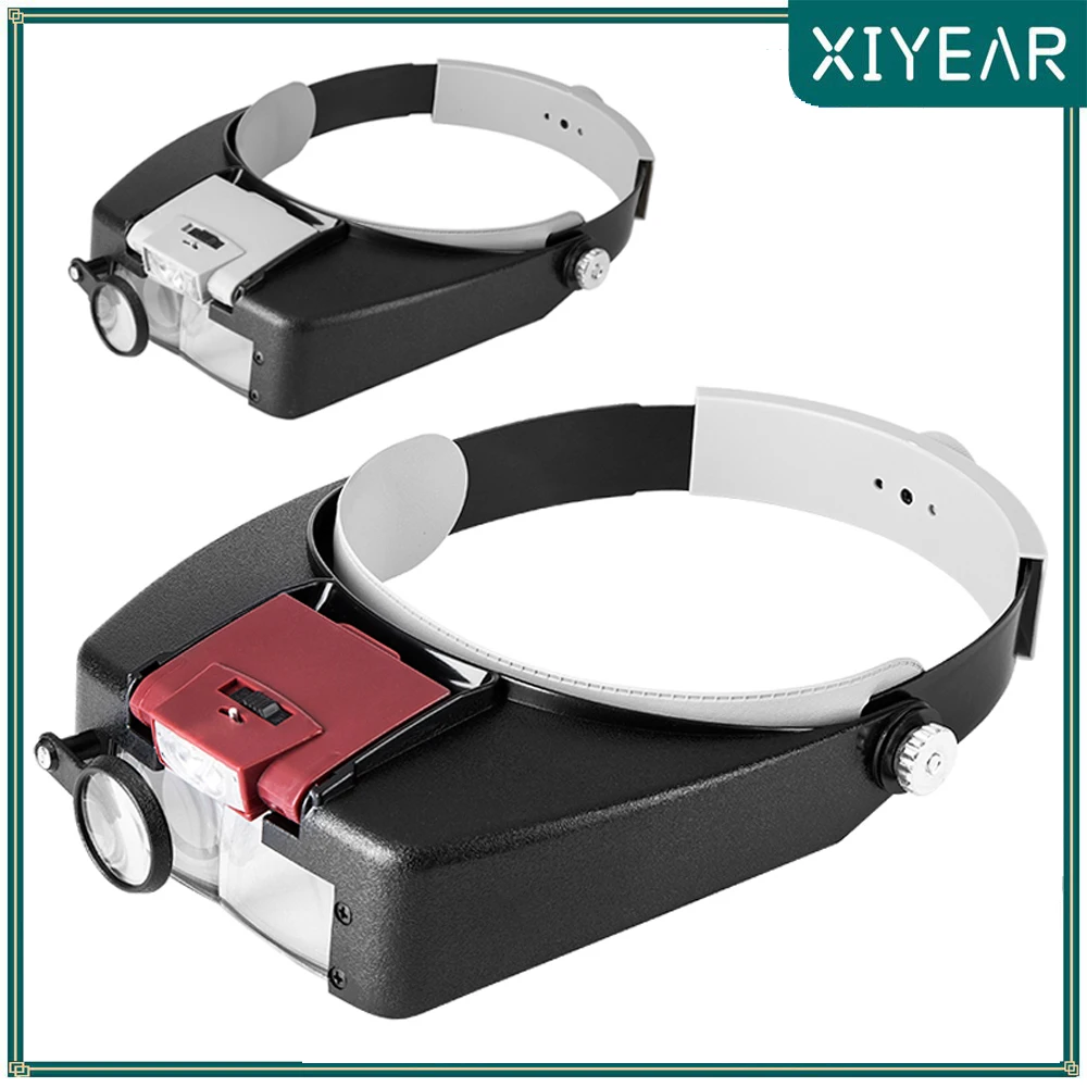 

Headband Magnifier With 2 LED Light Head Magnifying Glass 1.5X 3X 8X 10X Loupe Multifunctional For Reading Jewelry Watch Repair