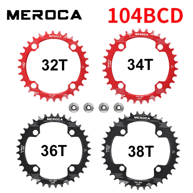 Meroca 104bcd coroa 32t 34t 36t 38t única coroa para mtb estrada coroa 34 dentes estreito largo 104 bcd placa de dente