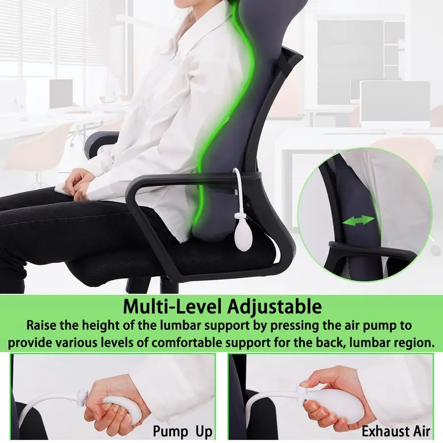 Almohada de apoyo Lumbar larga para silla de oficina con bolsa de aire, almohada de soporte de espalda de espuma viscoelástica para aliviar el dolor de espalda baja Ba