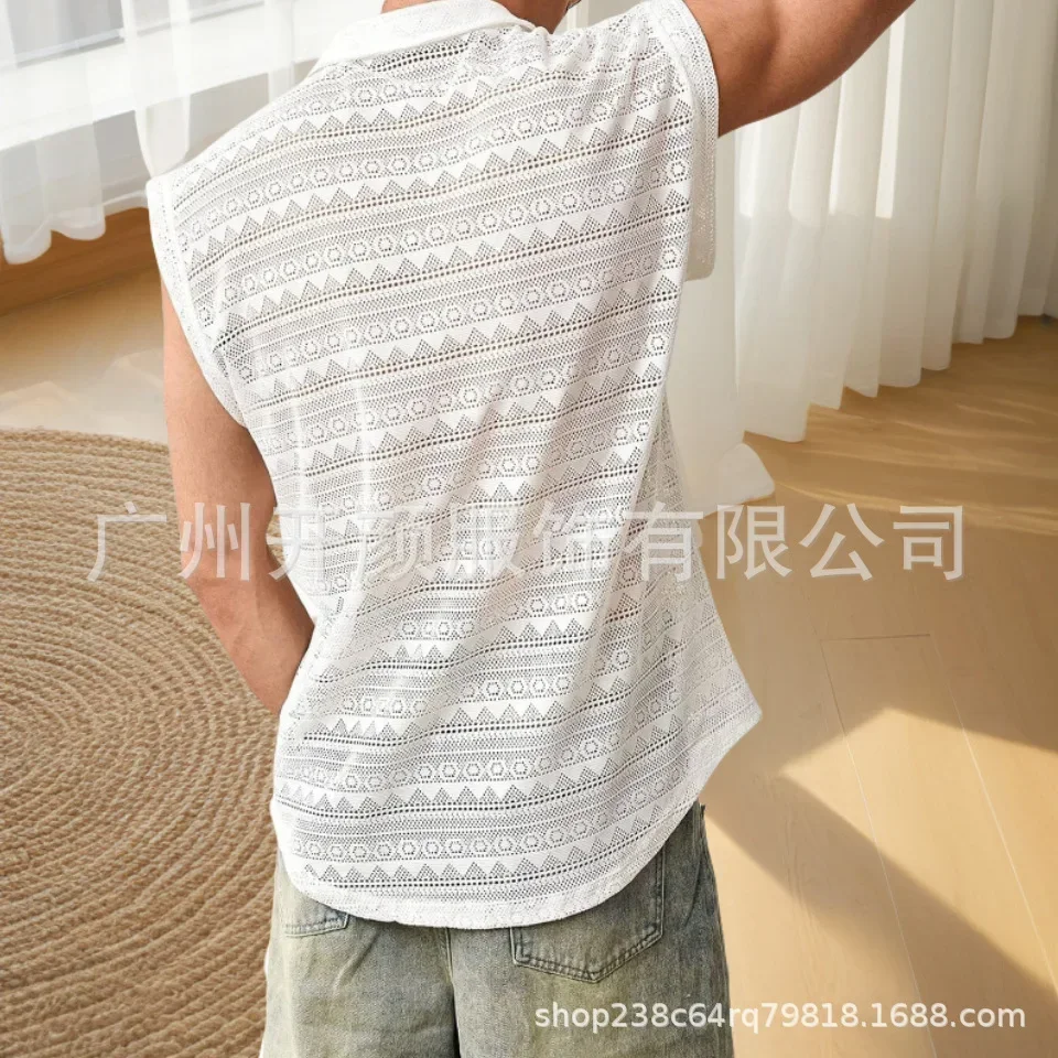 New Men's Shirts Zippered Sleeveless Transparent Comfortable and Casual Shirt Top for Men