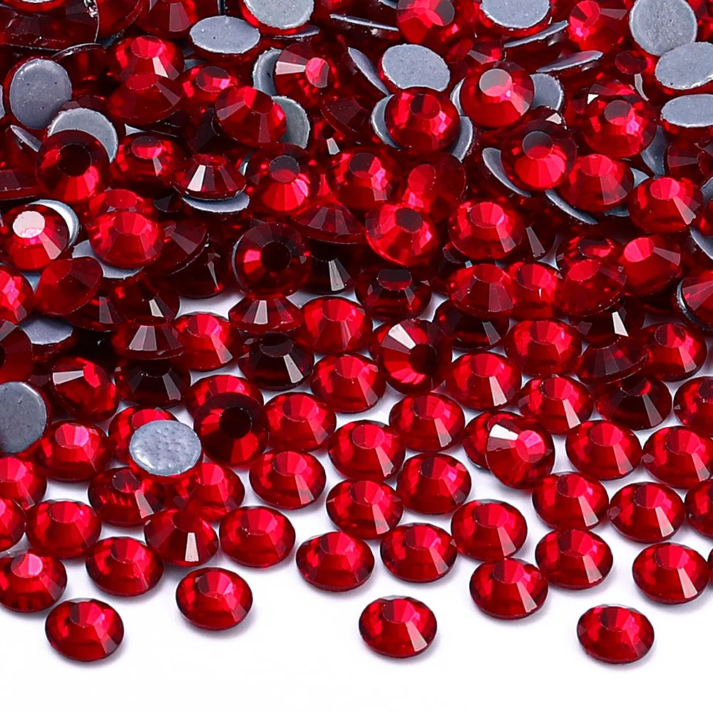 Glitter Crystal AB Round Glass Flatback Self-adhesive Rhinestones Various Sizes Hotfix Crystal For Needlework Wedding Dress DIY