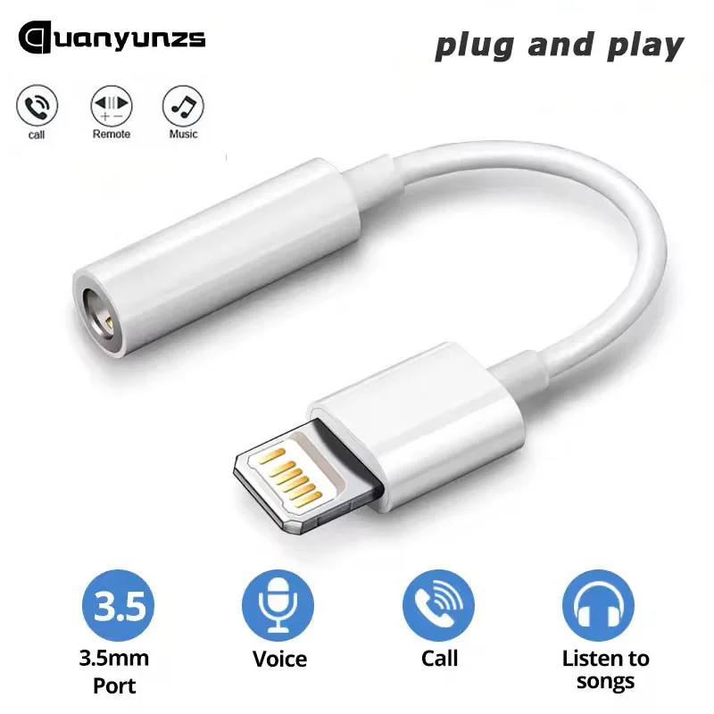 

For Lighting Headphone Adapter for IPhone 15 16 11 12 13 14 Pro Max 12Mini XS XR X 8 7 for ligtning to 3.5 mm AUX Audio Cable