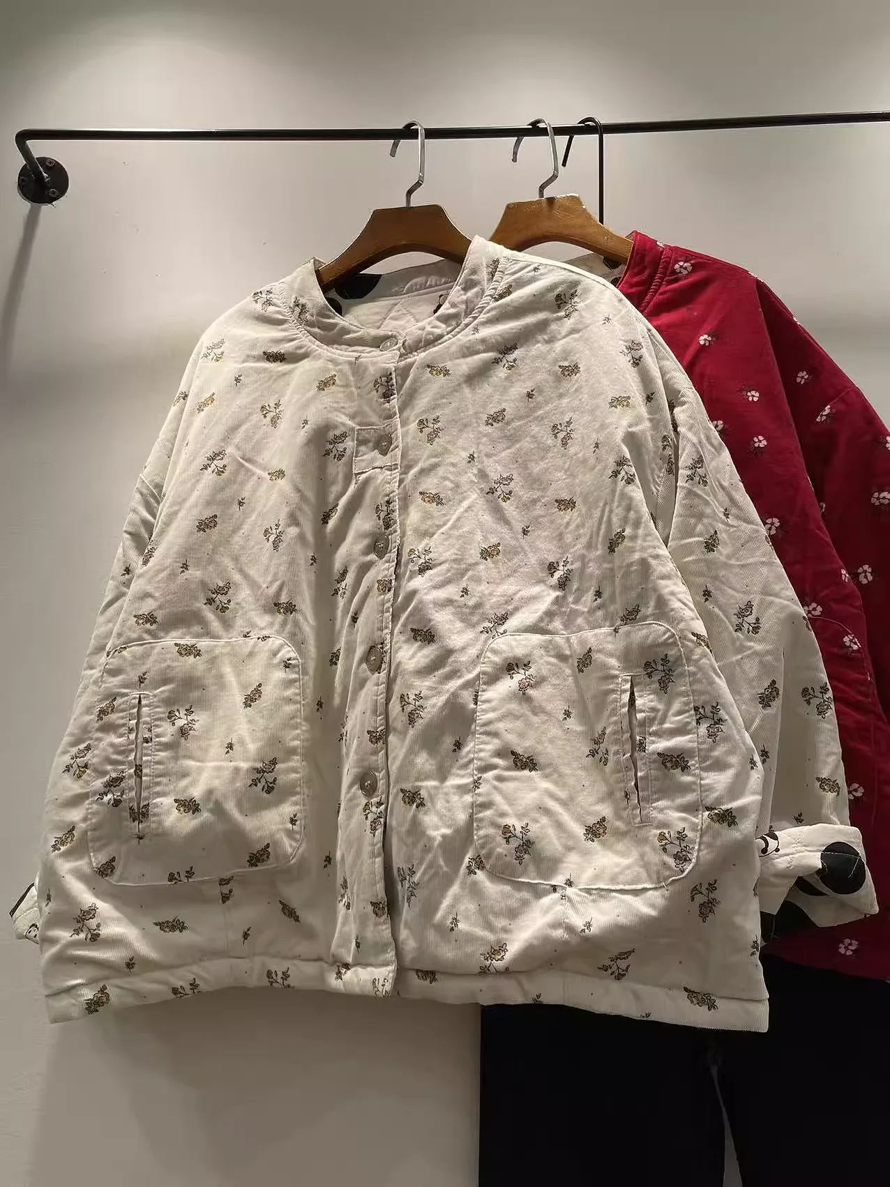 

Bust 134cm Japanese Mori Girl Sweet 100% Cotton Print Cotton-padded Jacket Wintwe Warm Thick Soft Large Size Outwear