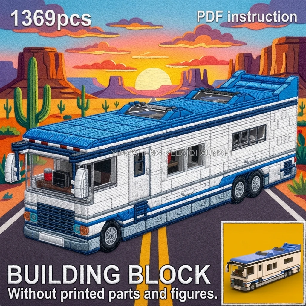 

MOC Luxury Motorhome Building Blocks Minifig-Scale RV Camper with Slide-Outs City Diorama Vehicle Adult Brick Set
