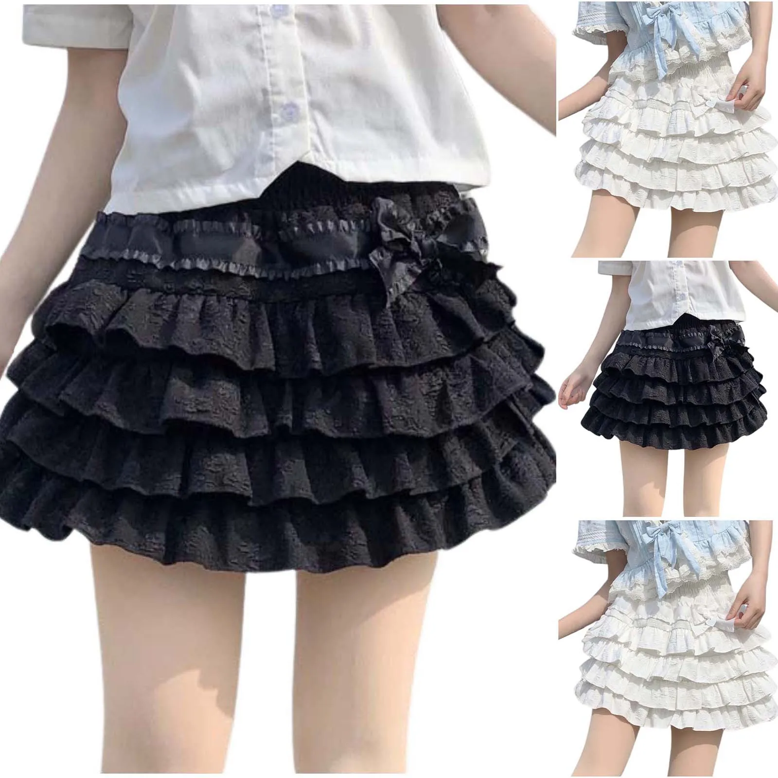 Falda plisada con forma de pastel para mujer, minifaldas acampanadas con volantes de cintura alta, faldas cortas en capas de verano, falda Y2k de Color sólido para calle
