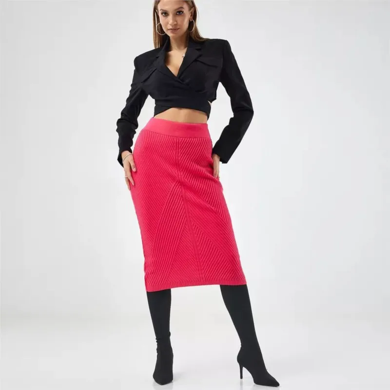 Knitted Hip Slim-Fit Polyester Skirt Women\'s Falda Mujer Faldas Largas Saia Feminina Roupas Femininas Long Skirts Women Clothes