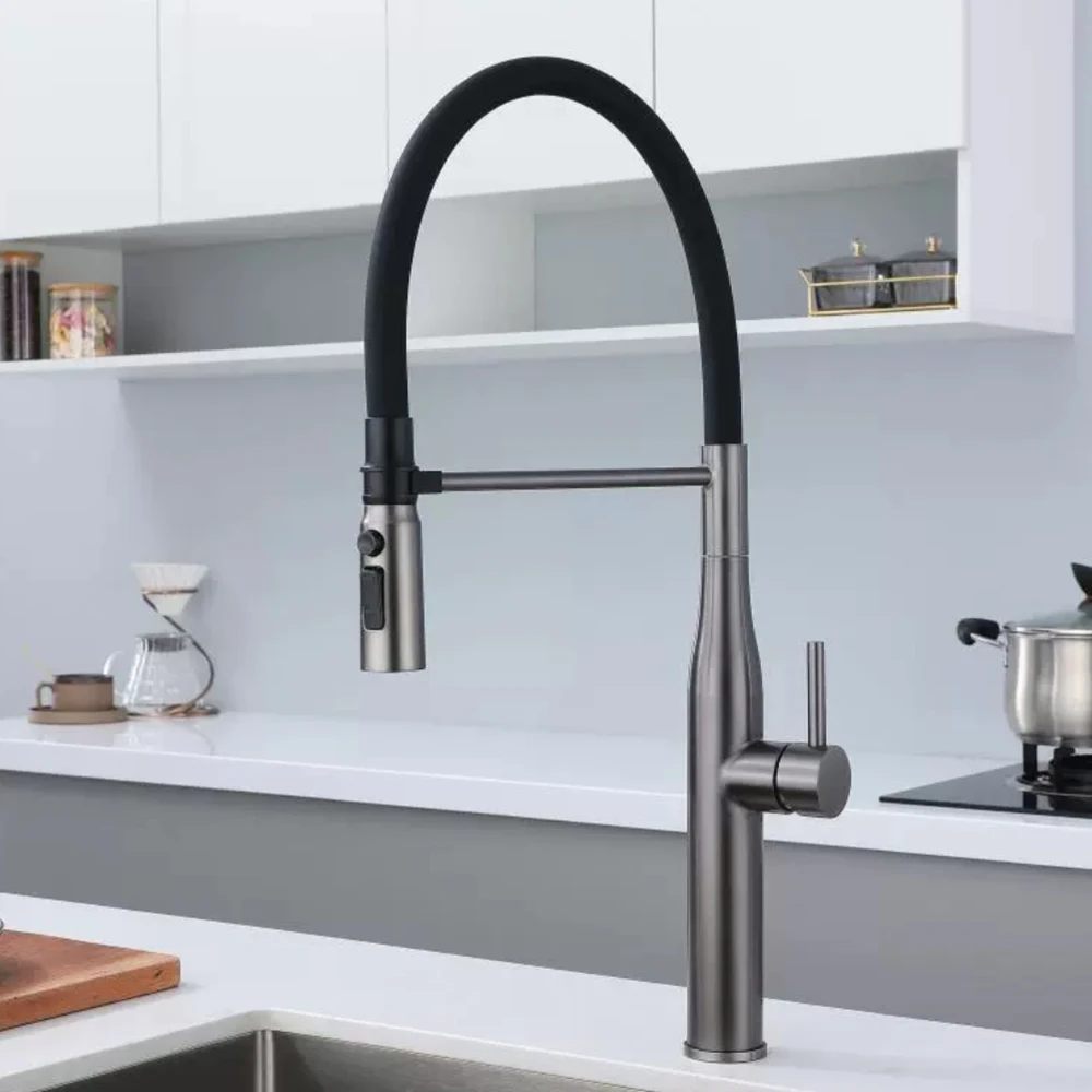 

Gun Grey, Black ,Brushed Grey Color, 304 Stainless Steel Kitchen Mixer Sink Faucet With Silicone Tube, 3 Mode Water Out,