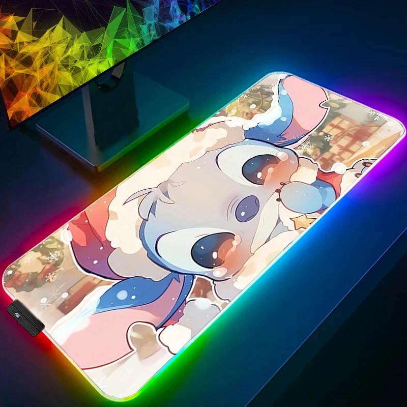 لوحة ماوس ألعاب بإضاءة خلفية LED حافة بيضاء غرزة ألعاب الكمبيوتر المحمول لوحة مفاتيح السجاد الماوس حصيرة RGB سجادة طاولة مطاطية غير قابلة للانزلاق