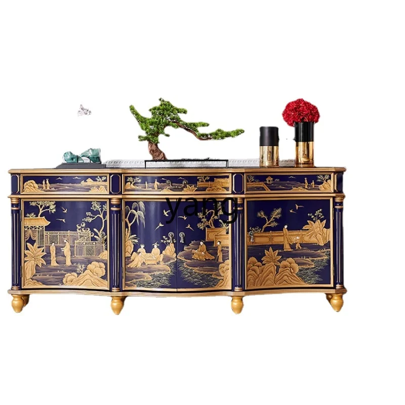 

Chinese Style Royal Blue Villa Home Solid Wood Curio Cabinet Living Room Classical Storage Hallway Dining Side Locker