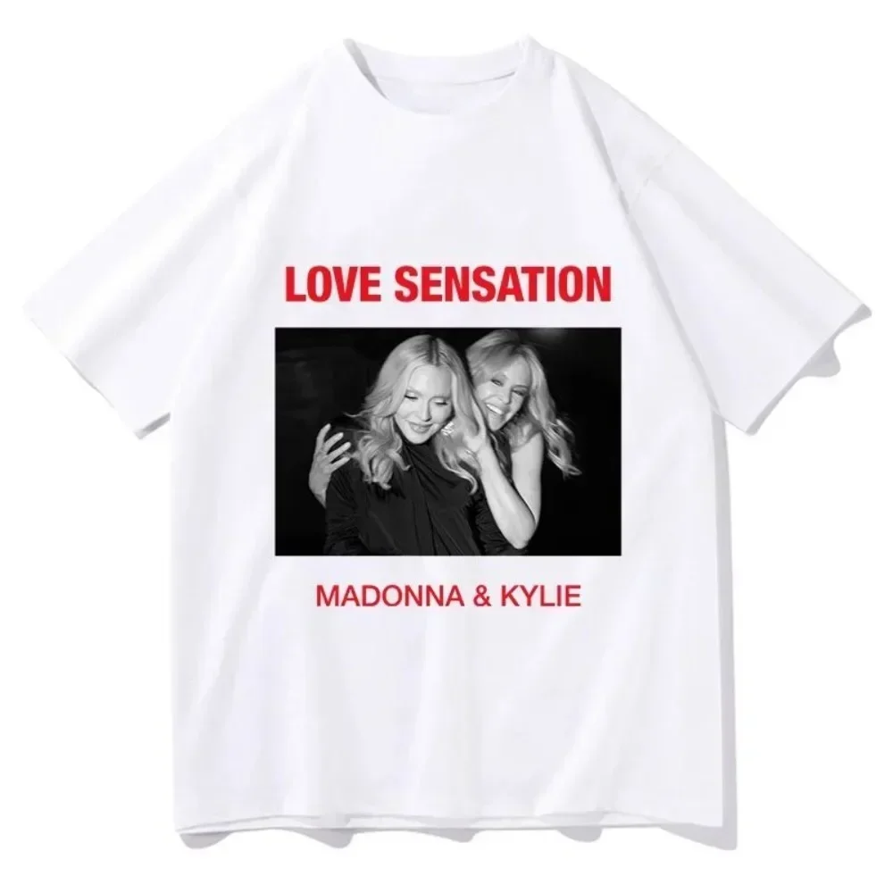 Madonna Kylie Minogue Love Sensation Pure Cotton T-shirts Unisex Casual Short Sleeve Tops Streetwear Harajuku Mens T Shirts Y2k