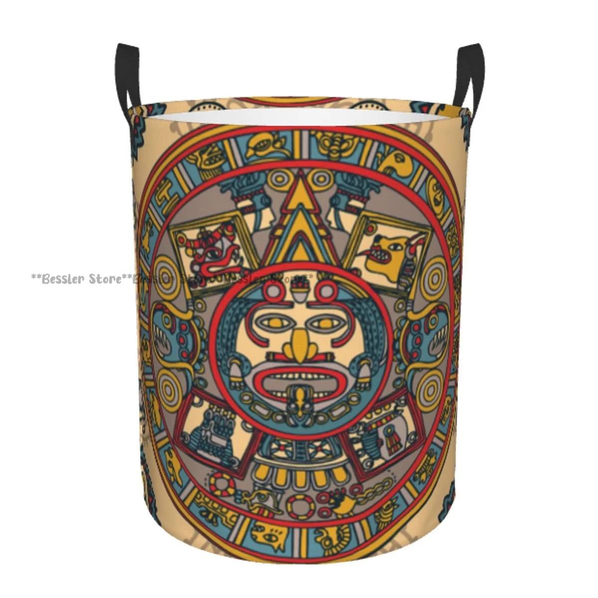 Mayan Ethnic Illustration Laundry Basket Folding Dirty Clothes Toys Storage Bucket Household