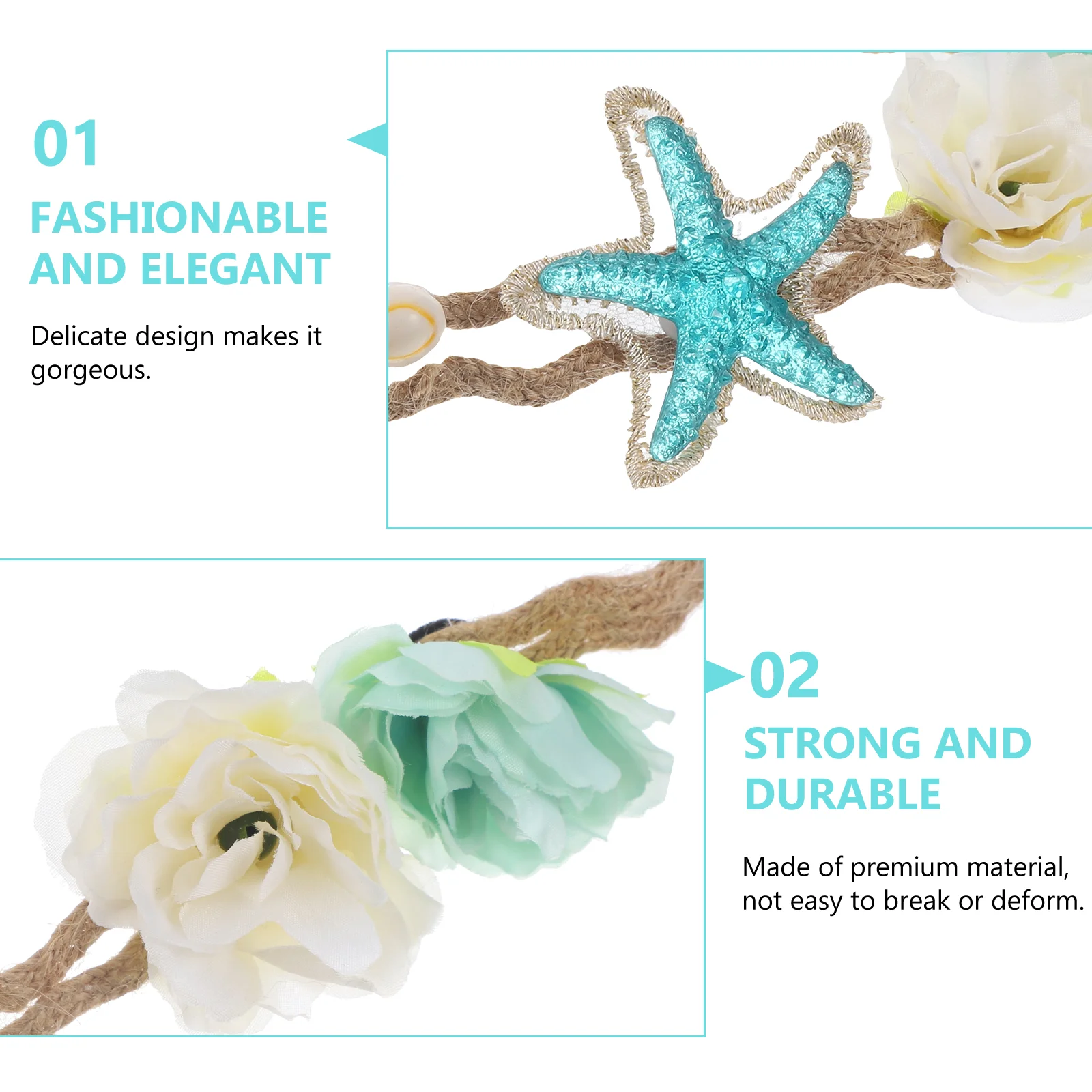 2 Pcs Gilded Wire Sea Star Headband Flower Seashell Rope Women's Elegant Headpiece Style Headpiece