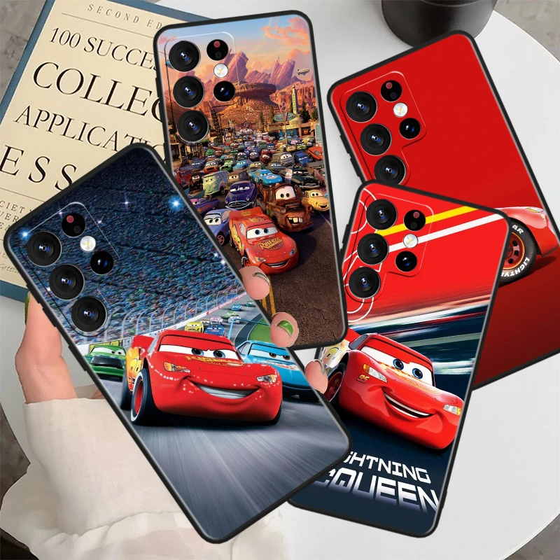 Cars Lightning McQueen For Samsung S24 S23 S22 S21 S20 FE S10e S10 S9 Ultra Plus Plus Soft Silicone Black Phone Case