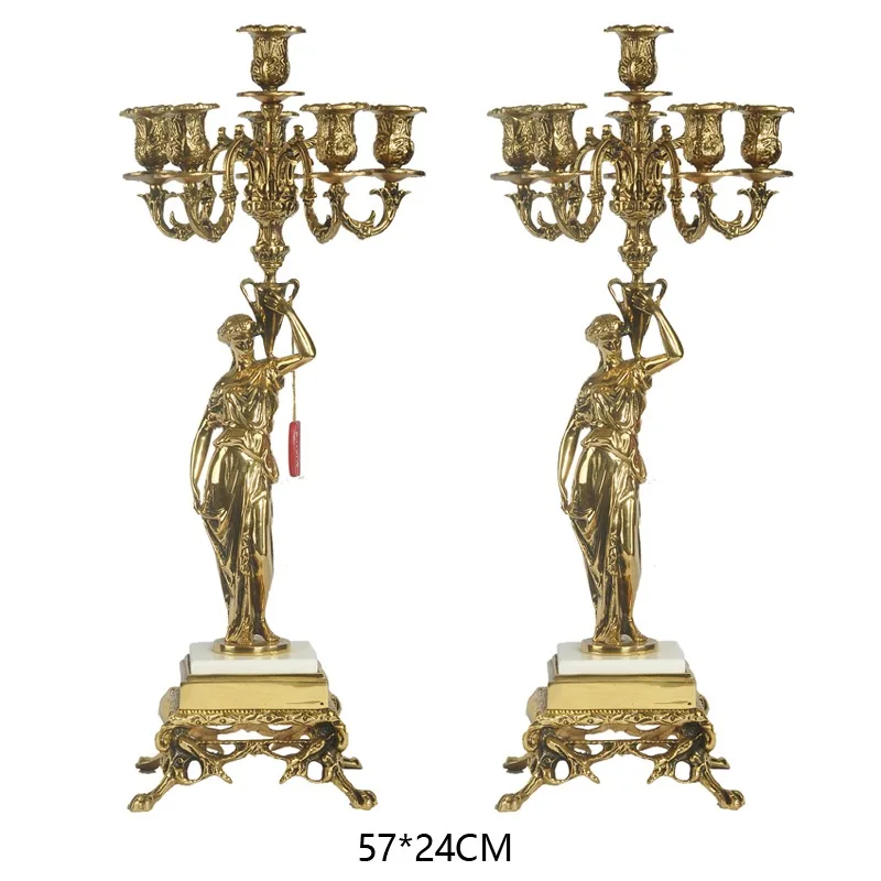 pure copper luxury candlestick ornament, European classical entrance decoration, home soft decoration, wall decoration table