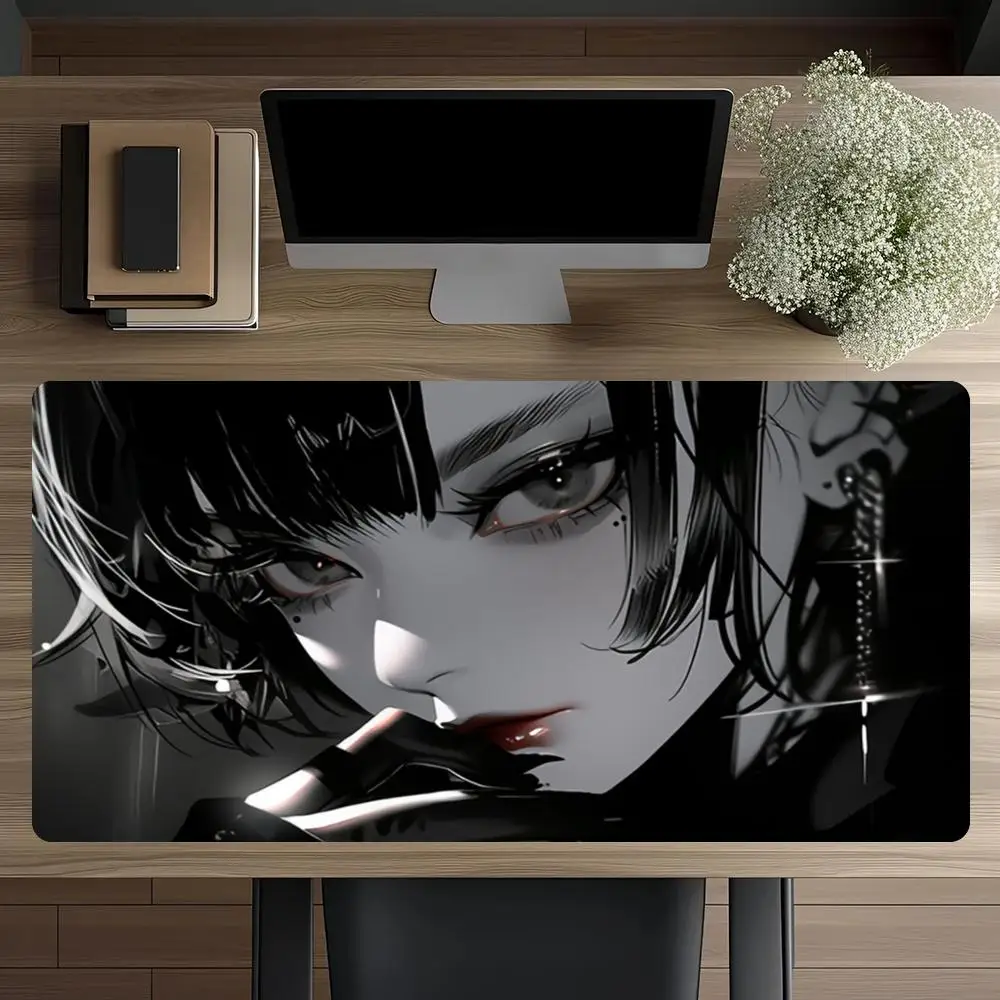 Covered Eyes Desk Mat Dark Ascetic Style Premium Bound Edge Large Size  High Definition Printing Mouse Pad