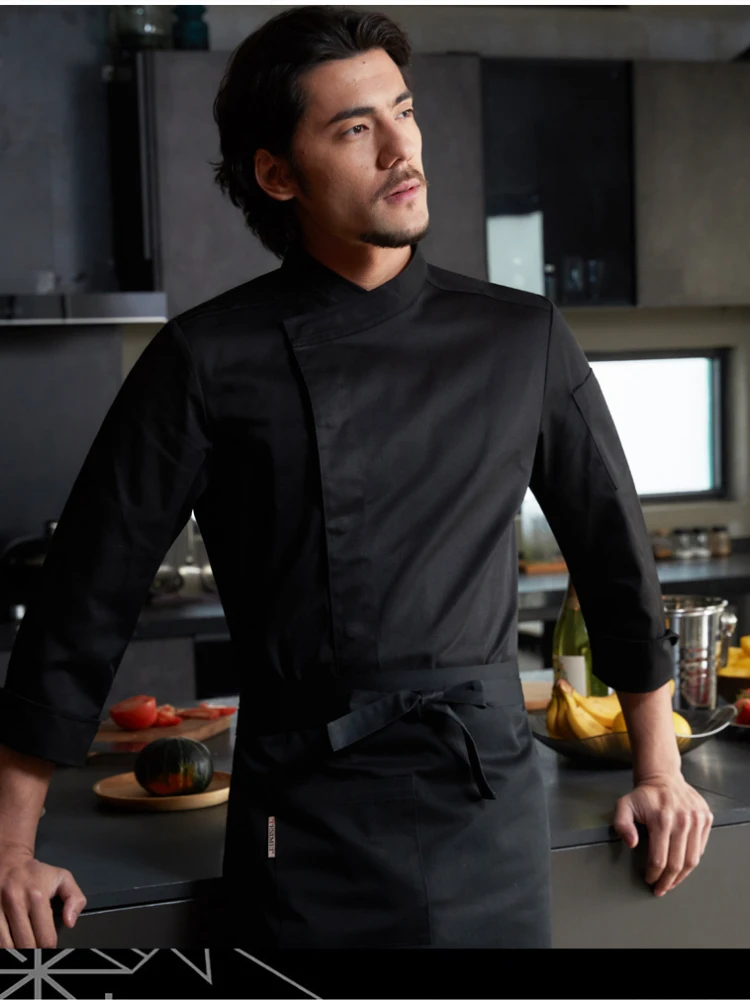 男性用スタイリッシュなシェフコート、半袖または長袖、ホテルやキッチンのコックジャケット、レストランのベーキングウェイターユニフォーム