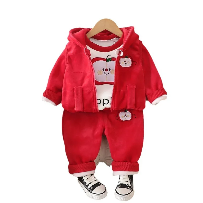 Mother Kids Girl Sets Children Clothing Autumn Warm Baby Boy Long Sleeve Cartoon Outfit Three-piece Trousers Child Suits Clothes