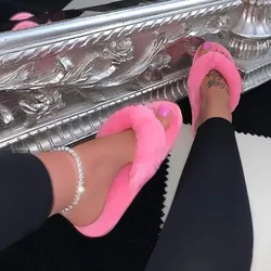 2024 nuove donne con suola spessa antiscivolo plus size pantofole in peluche autunno/inverno nuova casa sandali in cotone per interni donna infradito in peluche