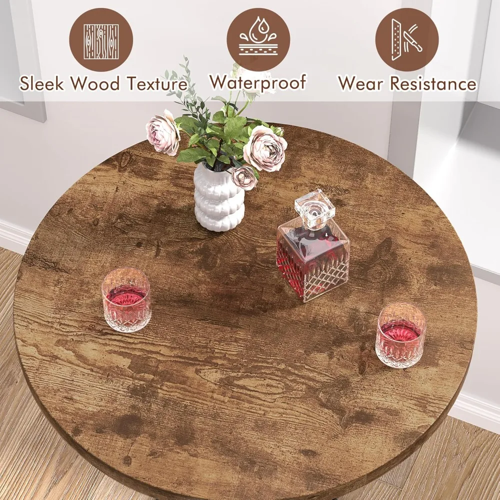 Round Bar Table with 2-Tier Storage, 36 Inch High Top, Metal Frame & Base for Bistro, Pub, Living Room, Easy Assembly, Retro Br