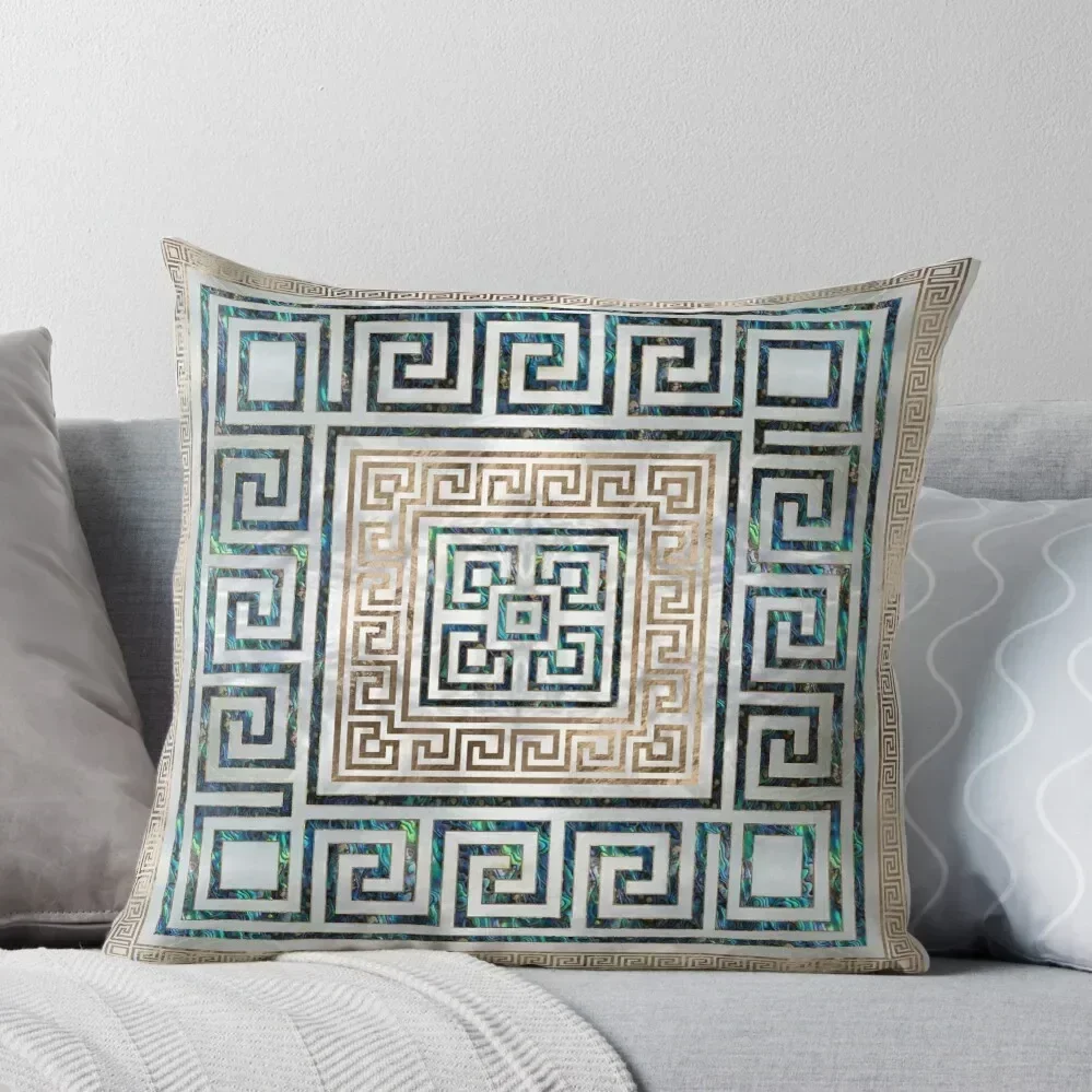 Greek Key Ornament - Greek Meander -Abalone and gold Throw Pillow Cushion Cover For Sofa Luxury Cushion Cover pillow