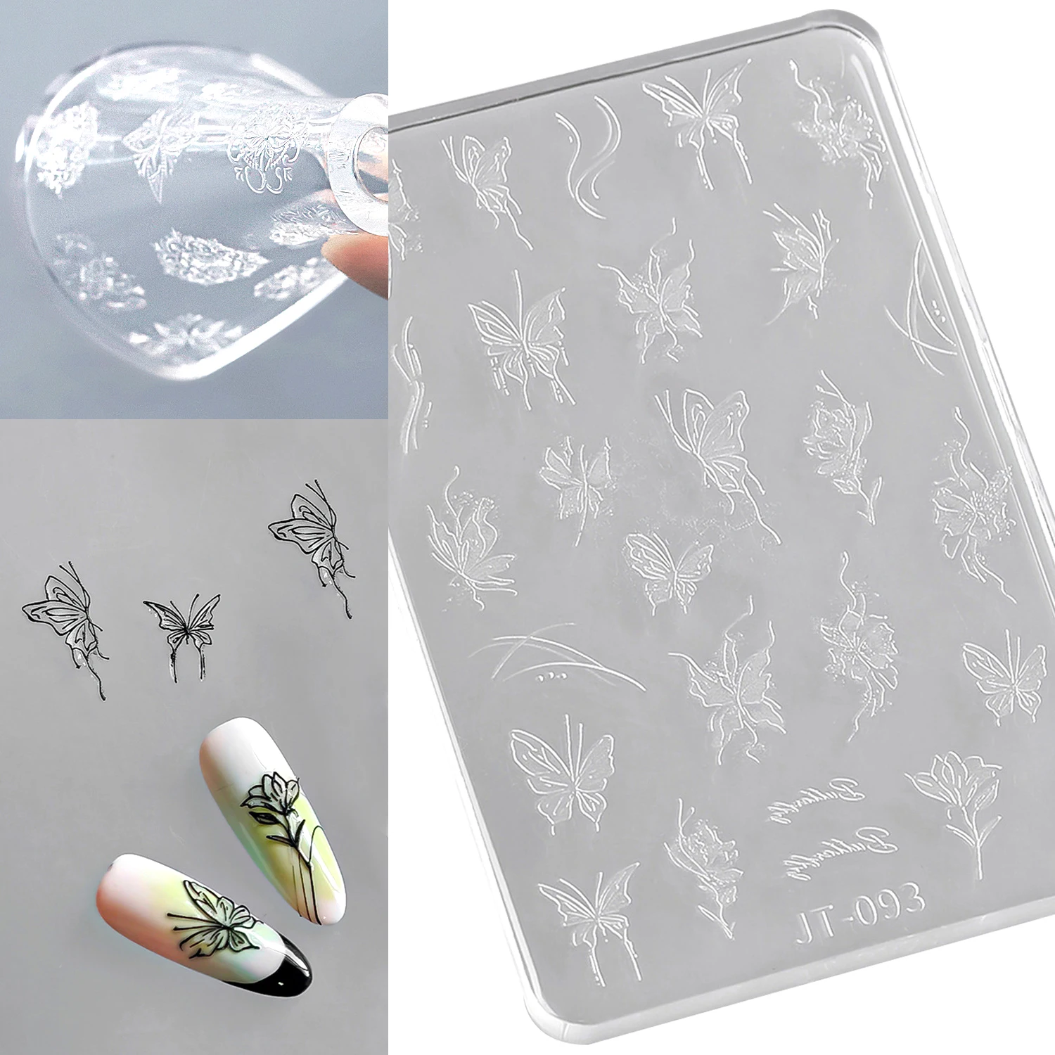 Mariposa antigua, flor de bambú, estrella, lazo, pajarita de encaje, arte de uñas, molde tallado de silicona, cinta de flores, plantilla de copo de nieve