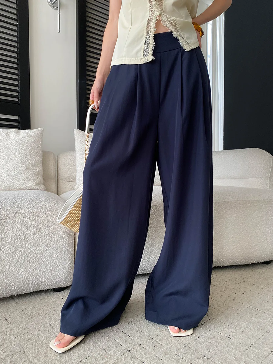 Sommerliche Damen-Freizeithose in Uni-Farbe, halb elastisch, hoher Bund, locker geschnitten, weites Bein – Detail 11