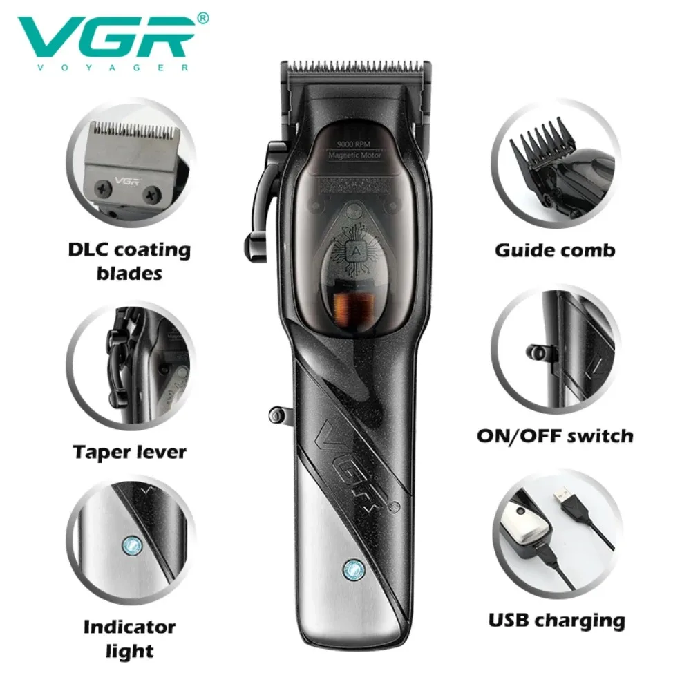 VGR Hair Trimmer Professional Clippers Cordless Hair Cutting Machine 9000 RPM Haircut Barber Electric Hair Trimmer for Men V-002