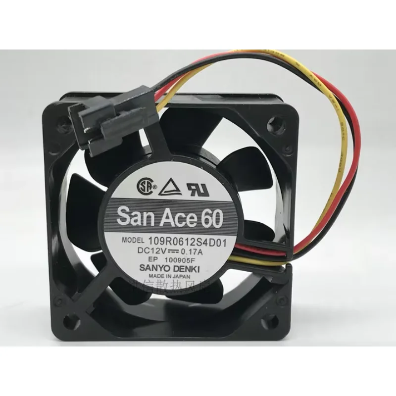 Sanyo Denki 109R0612S4D01 DC 12V 0.17A 60x60x25mm 3-Wire Server Cooling Fan