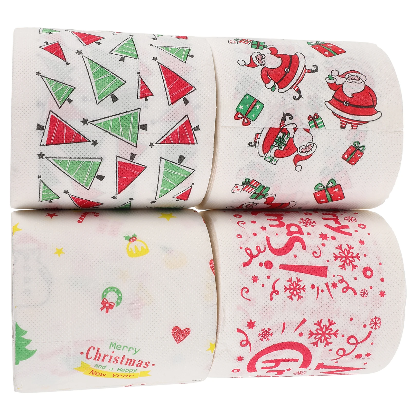 4 ロールクリスマストイレットペーパー二層厚いスノーフレークプリントバスルームティッシュサンタパターンナプキンホリデーデコレーション