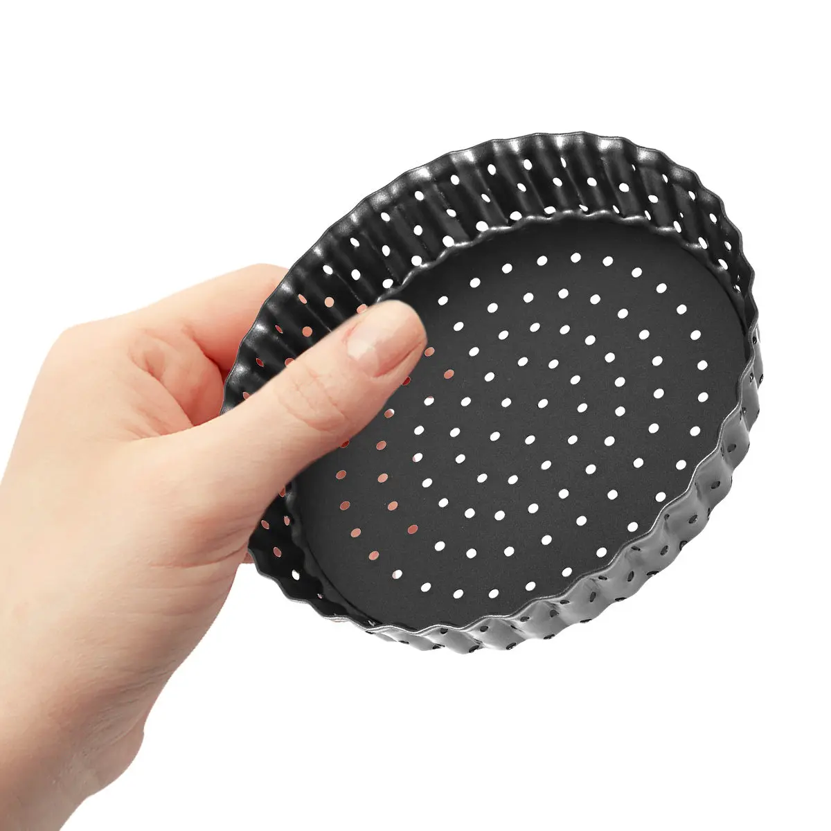 Molde Redondo Antiadherente de Acero al Carbono para Pizza con Fondo Desmontable y Laterales Acanalados para Hornear Tartas de Queso, Quiche, Muffins, 5 Pulgadas