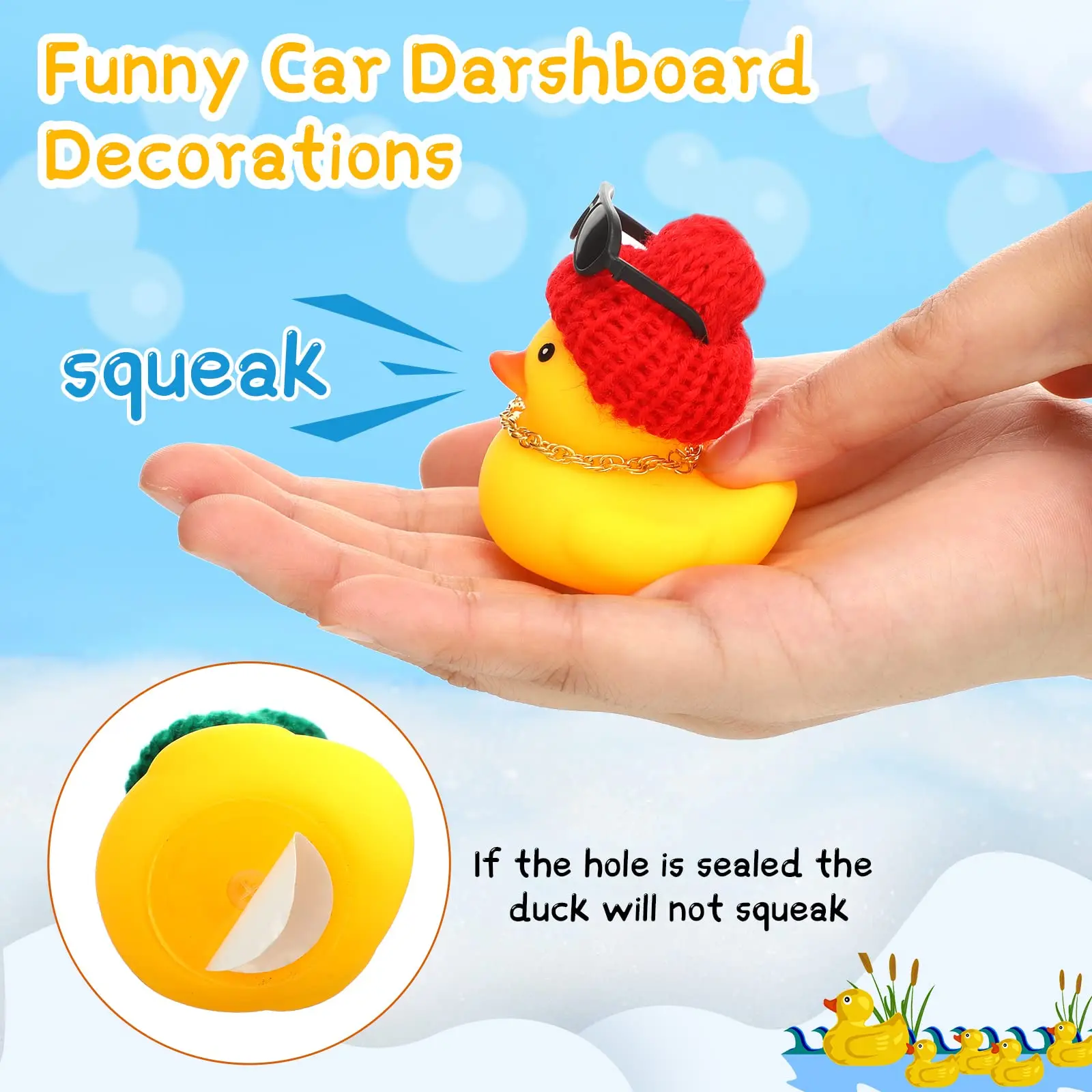 Rubber Duck Car Dashboard Ornaments, Chapéu Amarelo, Colar, Óculos De Sol, Decorações De Carro, Em Massa, 6Pcs, 12 Pcs, 36Pcs