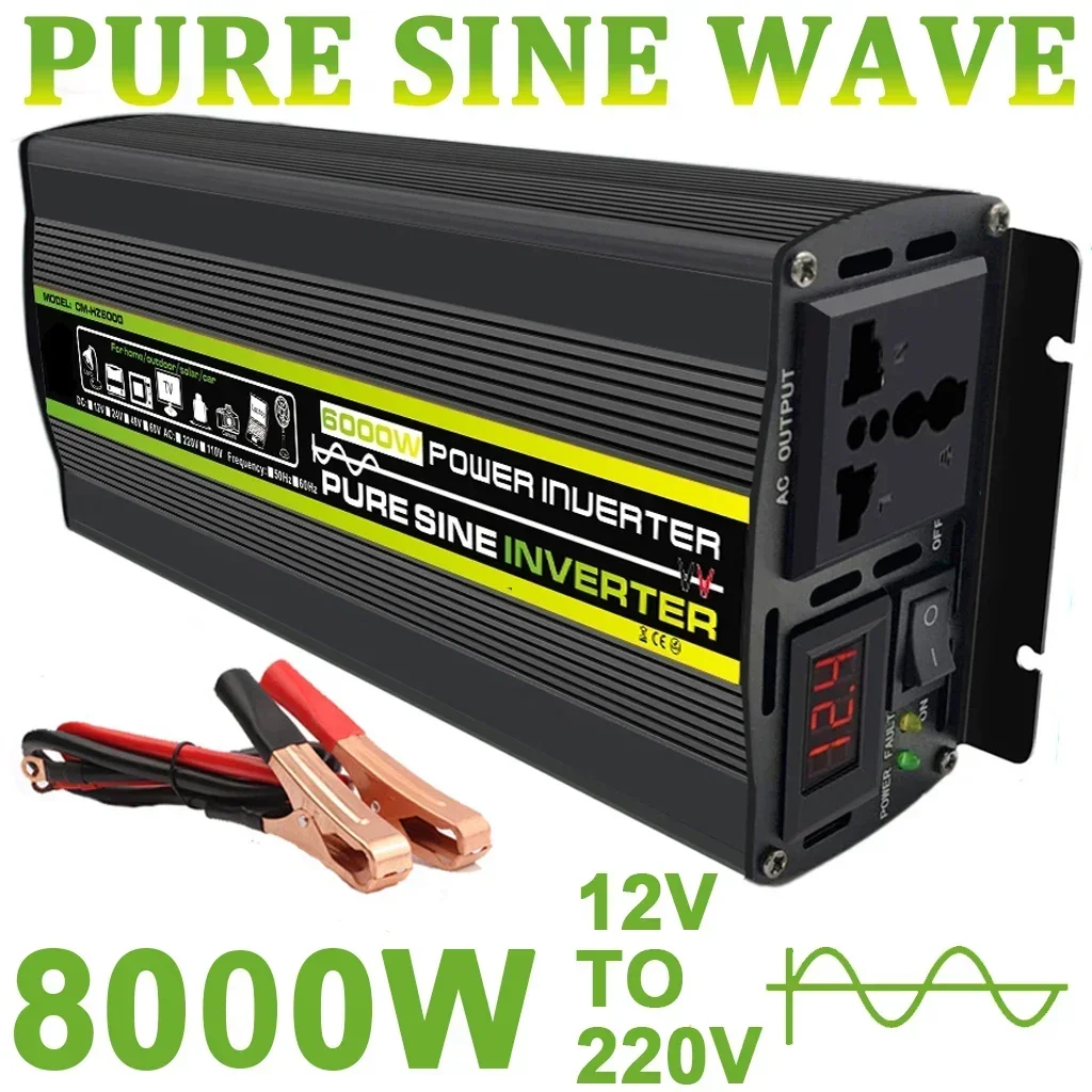 Pure Sine Wave Car Inverter Power Inverter DC12V To AC 220V 6000W 8000W Socket Converter for Car Home Outdoor Power Inverter