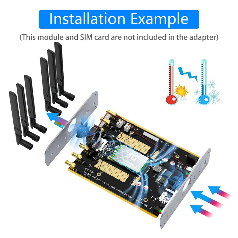 جديد M.2 NGFF B مفتاح 4G/5G وحدة إلى USB 3.0 محول الناهض مروحة تبريد مزدوجة المزدوج فتحة للبطاقات SIM يدعم RM500Q RM500U GM800 SIM8200