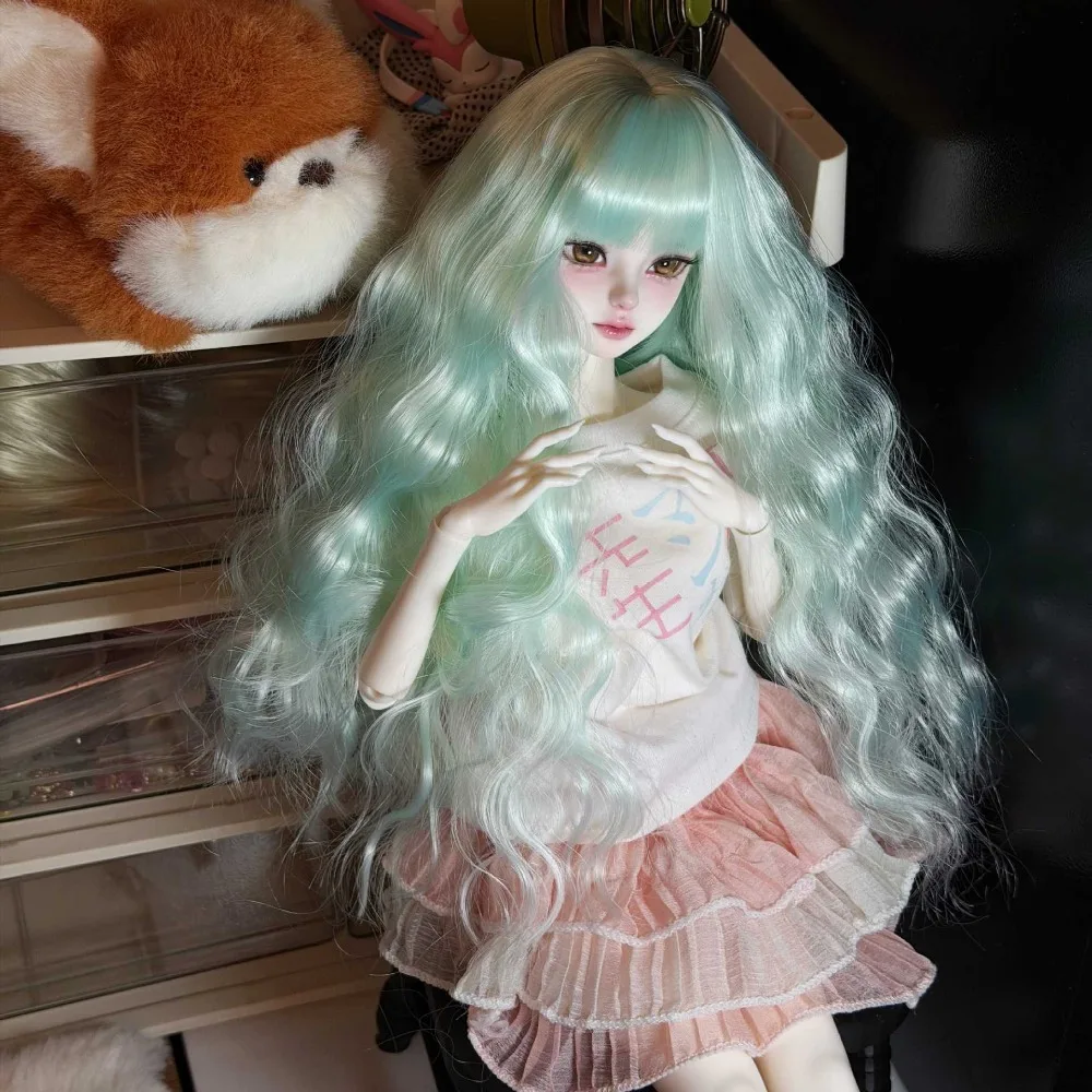 BJD Doll Wig 3/4/6 Points Yeluoli Doll Dress Up Accessories Green Flat Bangs Wool Curls Long Hair SD Child Uses Costume Props